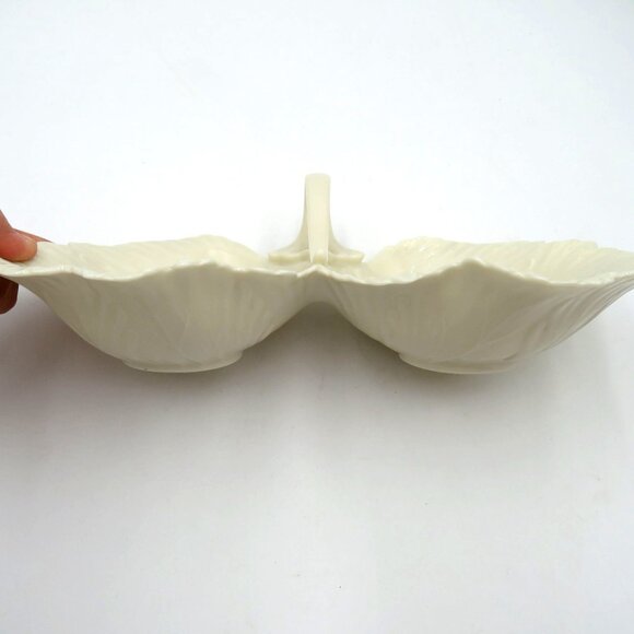 Lenox Bowl Candy Dish Cream Leaf Shaped Ceramic Divided Made in USA - Picture 7 of 9